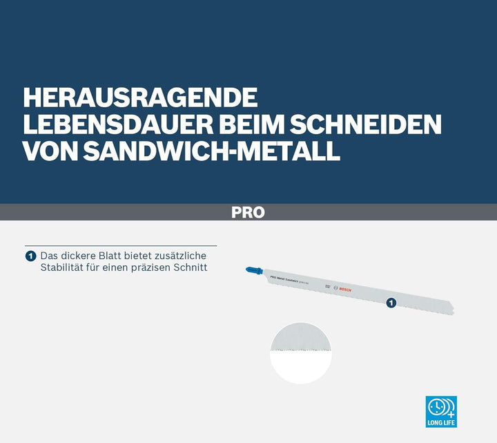 Bosch 3x PRO Metal Sandwich precise T1018AFP Stichsägeblatt (für Sandwich-Metall, Sandwich-Metall, L