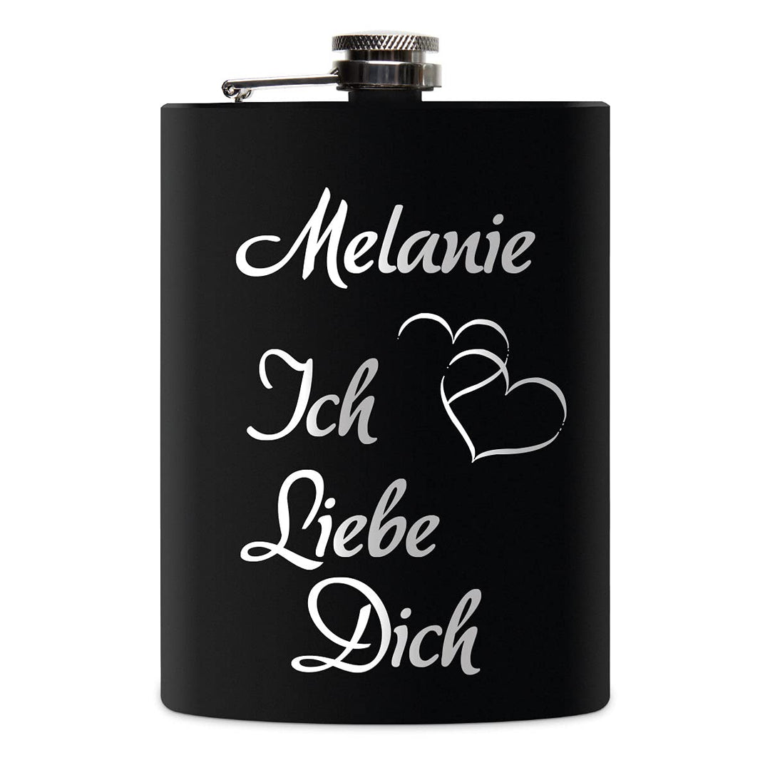 Edelstahl Flachmann 237 ml schwarz matt lackert inkl. individuelle Gravur in Silber von Paule Black