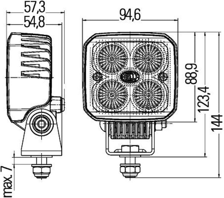 HELLA - LED-Arbeitsscheinwerfer - Q90 compact - 12/24V - 1200lm - geschraubt/Anbau - schwenkbarer Mo