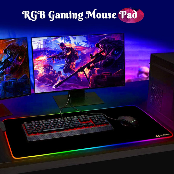 DORRISO RGB Gaming Mauspad 900x400x4 mm XXL Grosse Mousepad Fransenfreie Ränder Wasserdicht Tischunt