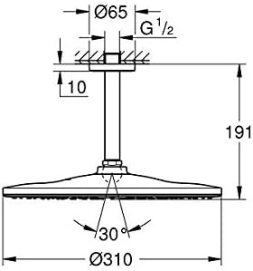 GROHE Rainshower Mono 310 | Brausen- und Duschsysteme - Kopfbrauseset Deckenauslass 142 mm, 1 Strahl