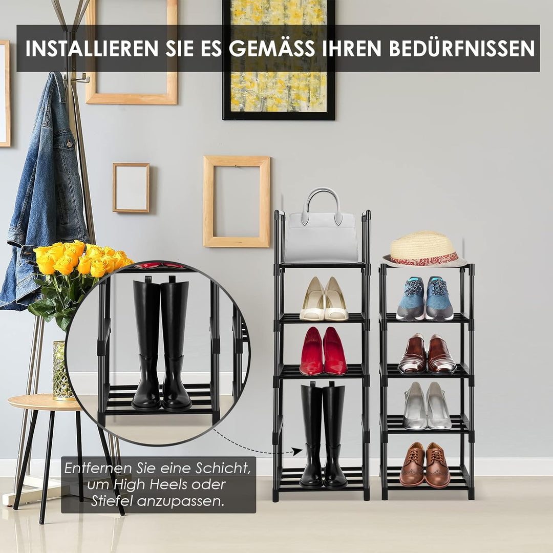 Hossejoy Schuhregal mit 10 Ablagen, Metall Schuhschrank Hoch Schmal, Multifunktional Schuhablage Sch
