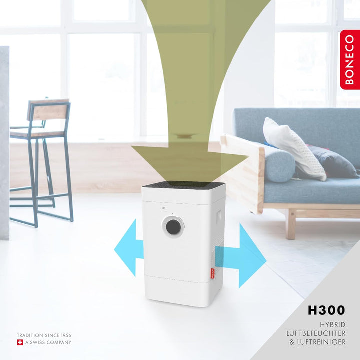 BONECO 3in1 Hybrid Luftbefeuchter & Luftreiniger H300 I 4,5L Wassertank I für Räume bis 50 m² I 6 Le