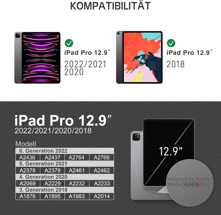 KingBlanc Hülle für iPad Pro 12,9 Zoll 2022 6. Generation 2021/2020/2018 (5./4./3. Gen) mit Stifthal