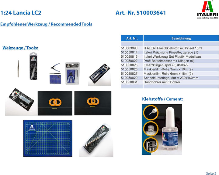 Italeri IT3641 3641S 1:24 Lancia LC2, originalgetreue Nachbildung, Modellbau, Basteln, Hobby, Kleben