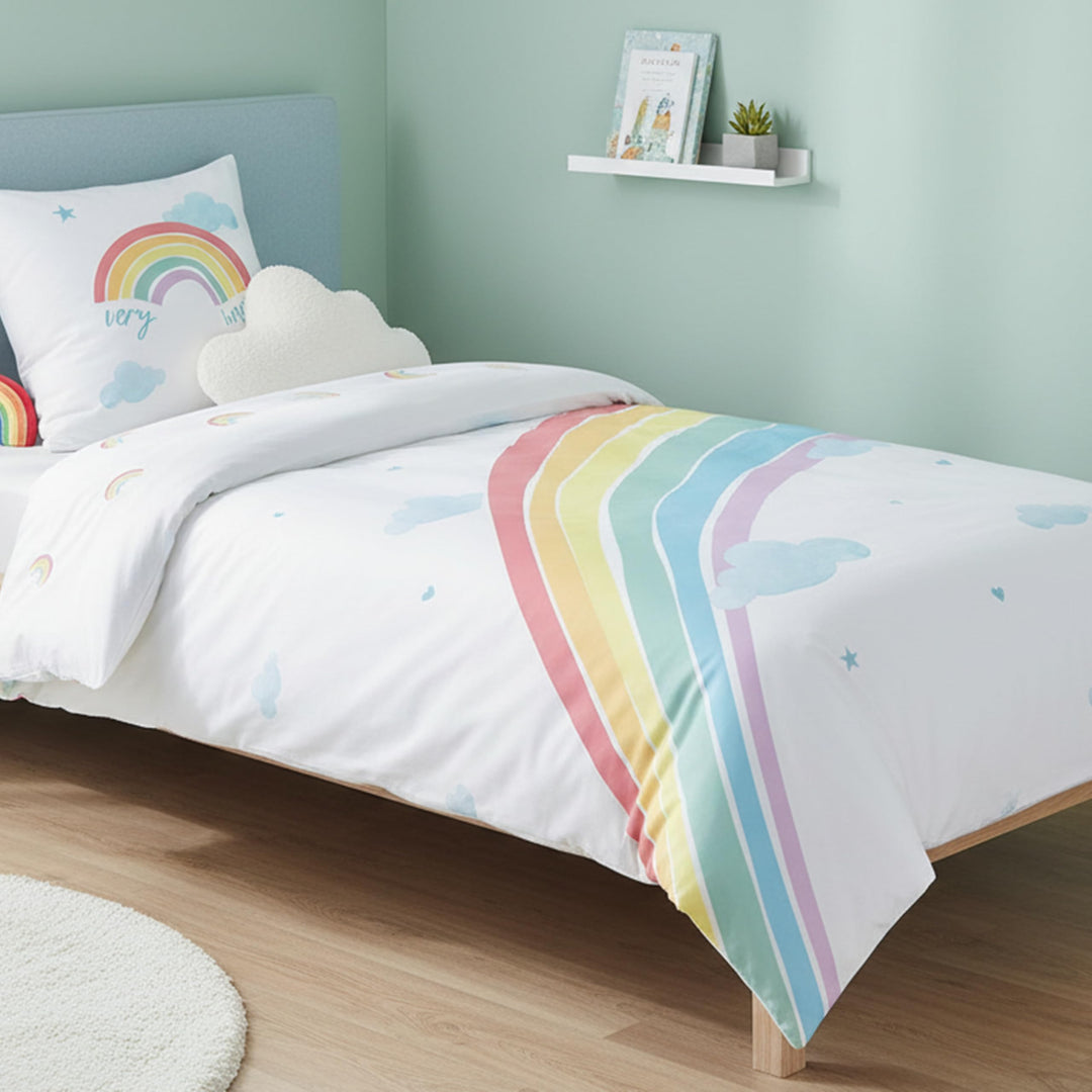 MTOnlinehandel REGENBOGEN Bettwäsche Set · Mädchen-Bettwäsche · Kinderbettwäsche · Very Happy Rainbo
