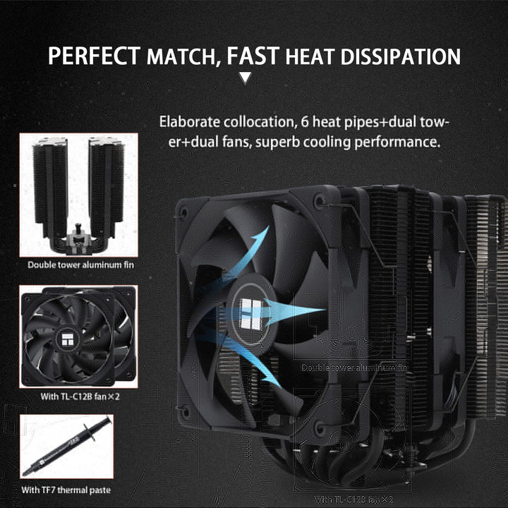 Thermalright Peerless Assassin 120 Black CPU-Luftkühler, 6 Heatpipes, zwei 120mm C12B PWM Lüfter, Al
