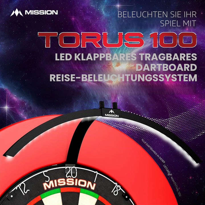 Mission Darts TOR100 Torus 100 | Dartscheibe LED klappbar tragbar Dartscheibe Reise Beleuchtungssyst