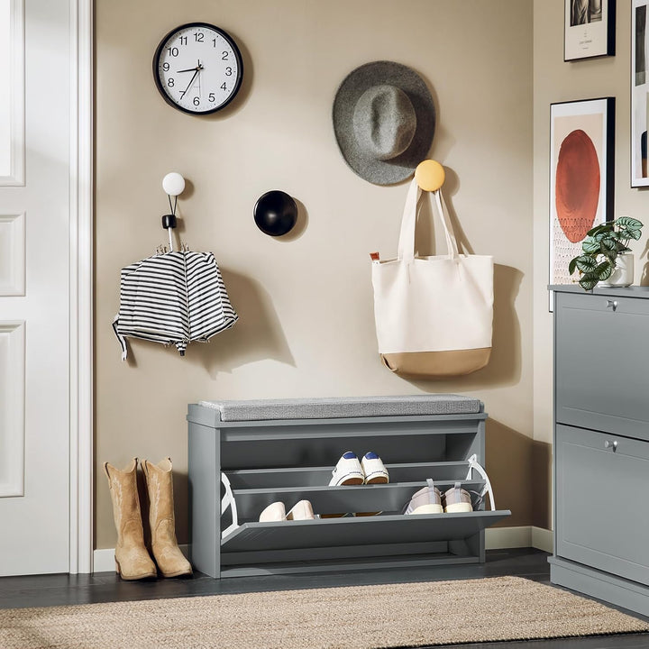 SoBuy Schuhschrank Schuhbank mit Sitzfläche, Schuhregal mit Stauraum, Klappe, Sitzkissen, bis 155 kg