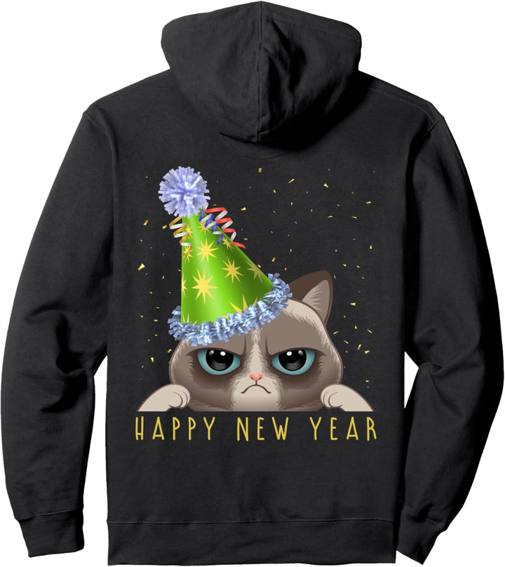 Frohes Neues Jahr 2023 Lustige Silvester Katze mit Party Hut Pullover Hoodie