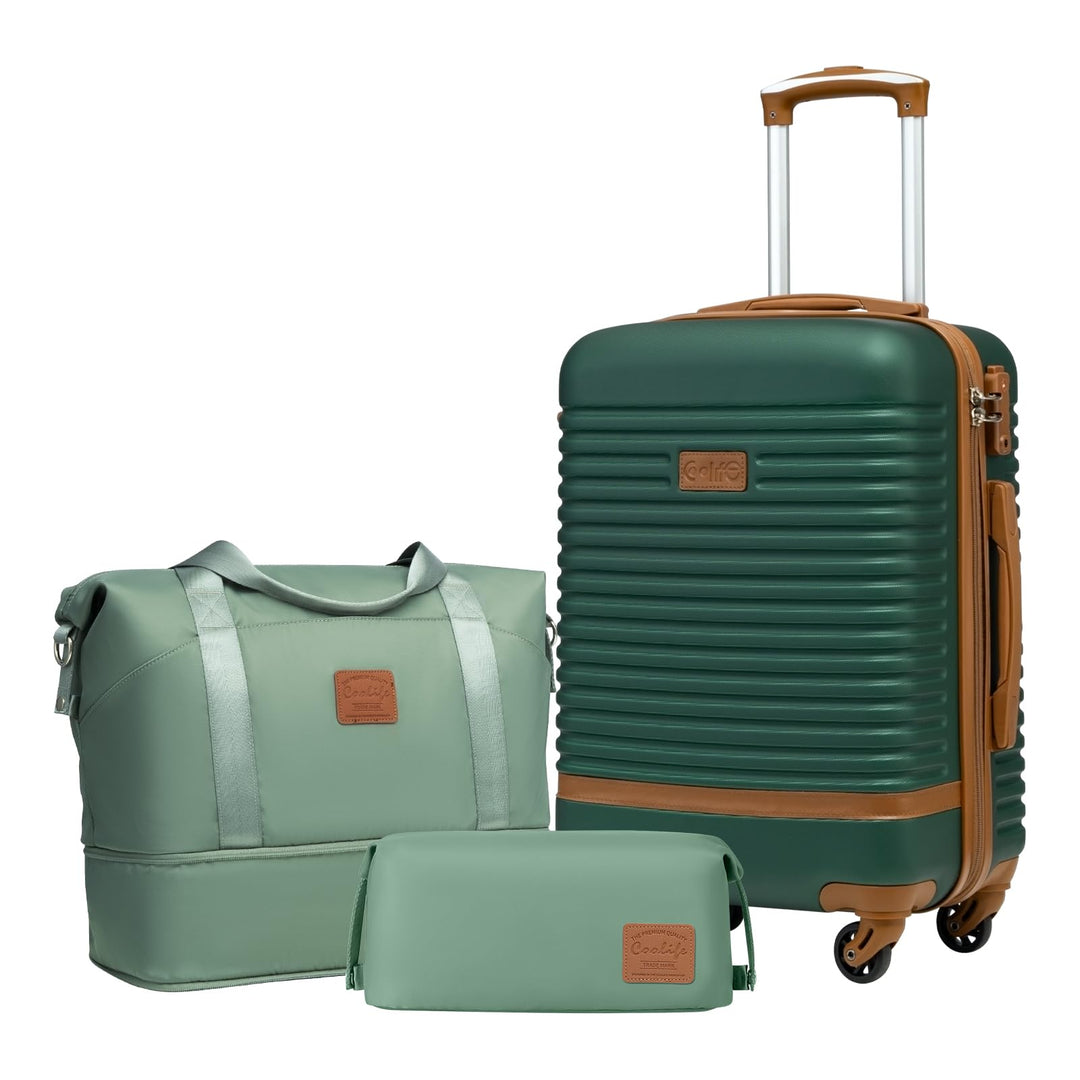 COOLIFE Koffer Set 3-TLG: Handgepäck + Reisetasche | ABS Hartschale Leicht, 360° Räder & TSA-Schlöss
