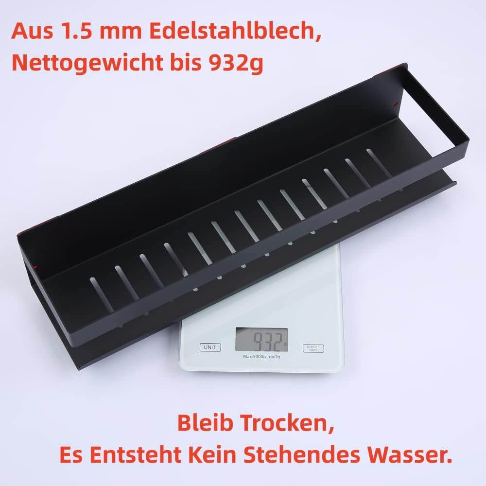 KigKog® Duschablage ohne Bohren Matt Schwarz, Duschregal Wandmontage Edelstahl Rostfreier Duschkorb