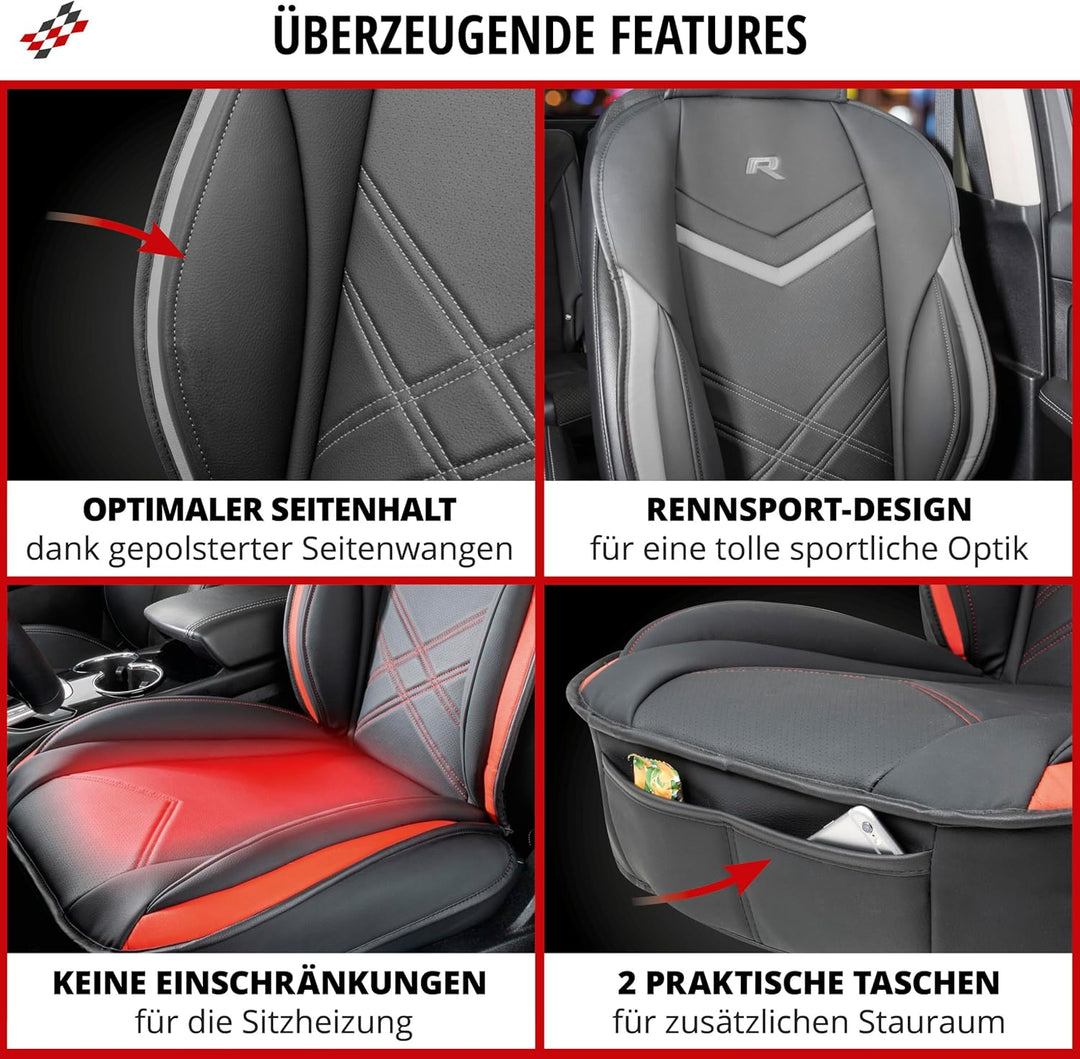 Walser Sitzauflage Auto Rey, Sitzschoner Auto schwarz/rot, Universal Auto Sitzauflagen, Autositzaufl