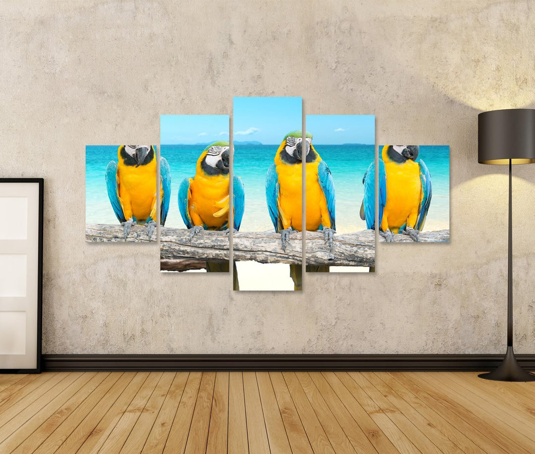 islandburner Bild auf Leinwand Ara Papagei Auf Ast Am Tropischen Schönen Strand Und Meer Bilder Wand