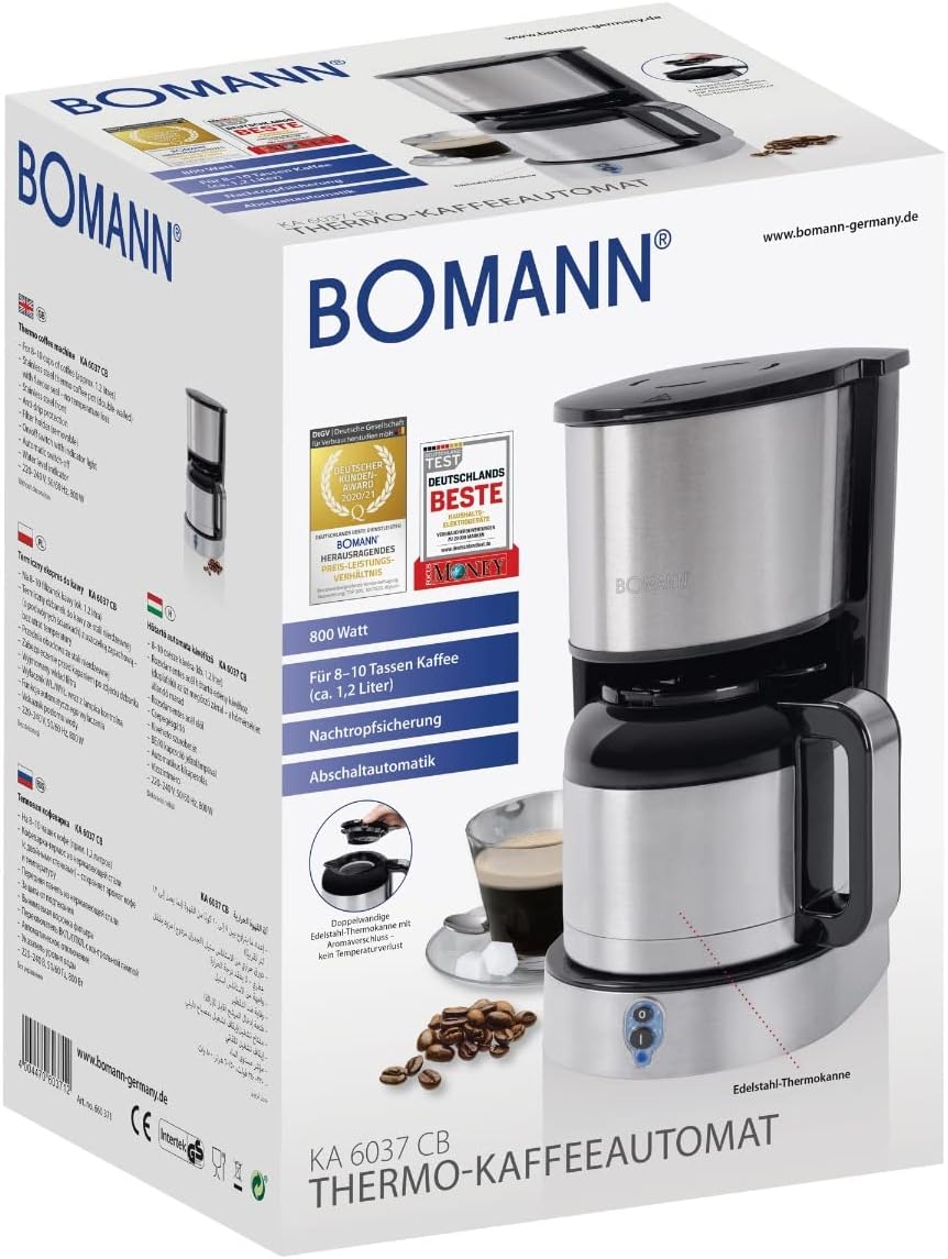 Bomann KA 6037 CB Thermo-Kaffeeautomat für 8–10 Tassen Kaffee, Edelstahl-Thermokanne (doppelwandig)