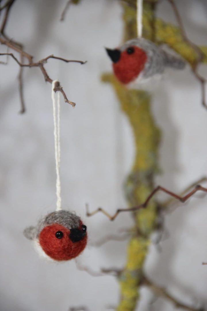 Én Gry & Sif Rotkehlchen-Anhänger aus Filz, Weihnachts-Deko - 3 Stück (rot), Rot