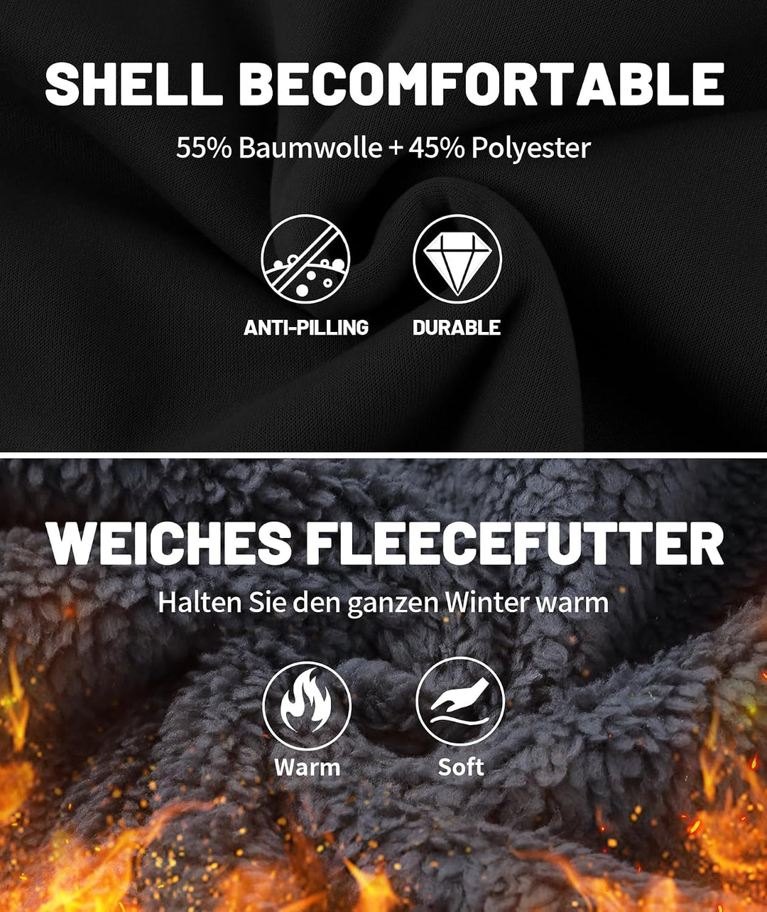 JACKETOWN Herren Sweatshirt Gefüttert Hoodie Reissverschluss Sweatjacke Warm Fleece Winterjacke Tedd