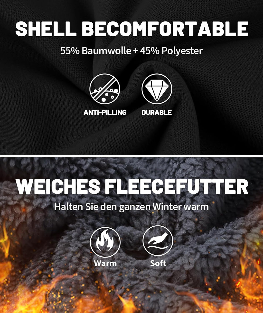 JACKETOWN Herren Sweatshirt Gefüttert Hoodie Reissverschluss Sweatjacke Warm Fleece Winterjacke Tedd