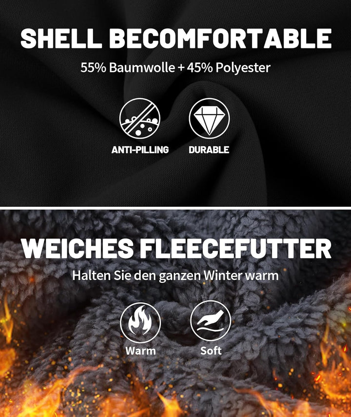 JACKETOWN Herren Sweatshirt Gefüttert Hoodie Reissverschluss Sweatjacke Warm Fleece Winterjacke Tedd