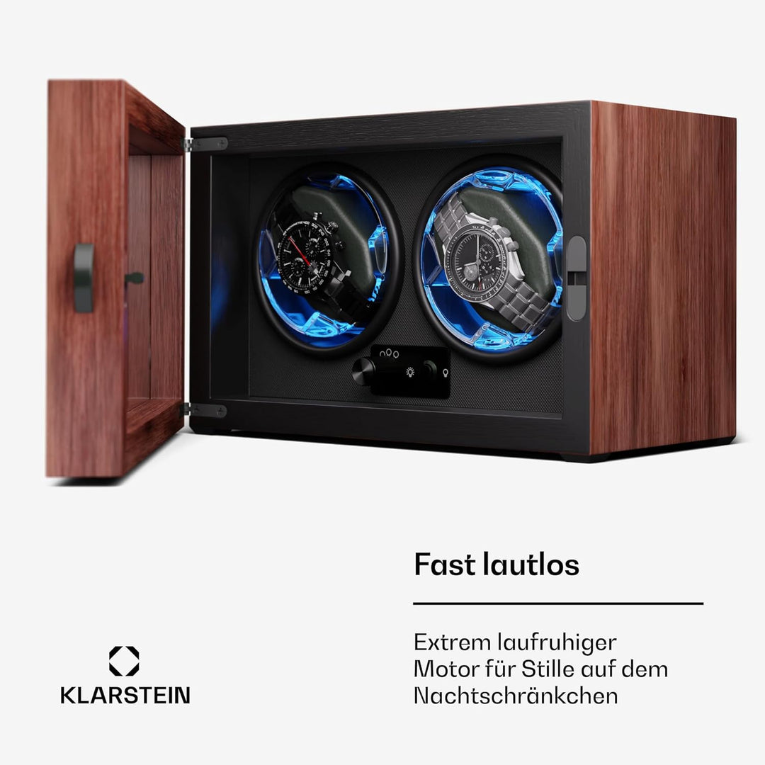 Klarstein Uhrenbeweger für Automatikuhren, Automatik-Uhrenbeweger für 2 Uhren mit Acryl-Tür, Automat