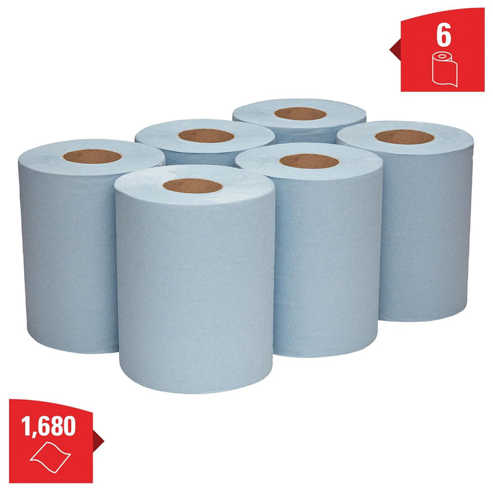 WypAll L10 Papier-Reinigungstücher für Service u. Einzelhandel 6220 – 1-lagige blaue Rolle mit Zentr