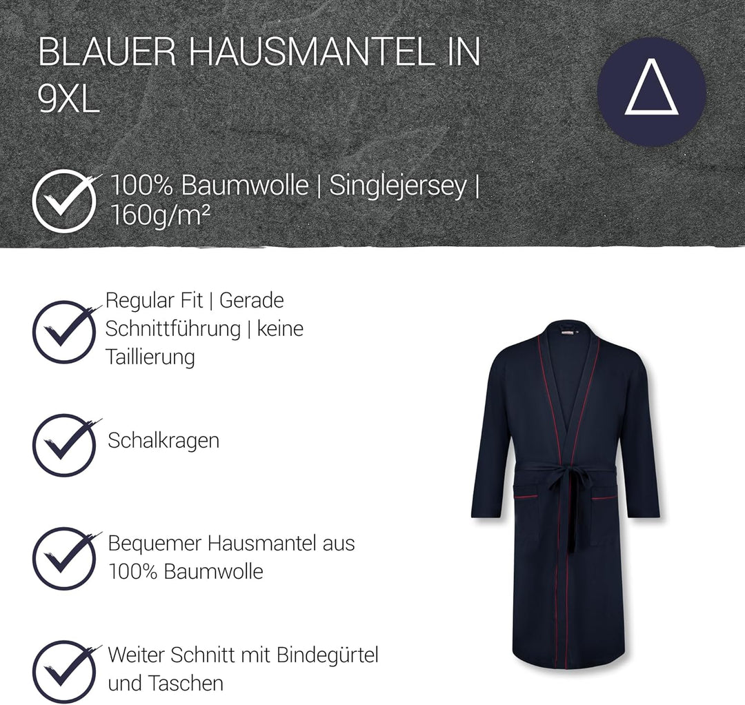 ADAMO Hausmantel, dunkelblau mit rot, XXL bis 10XL, Navy