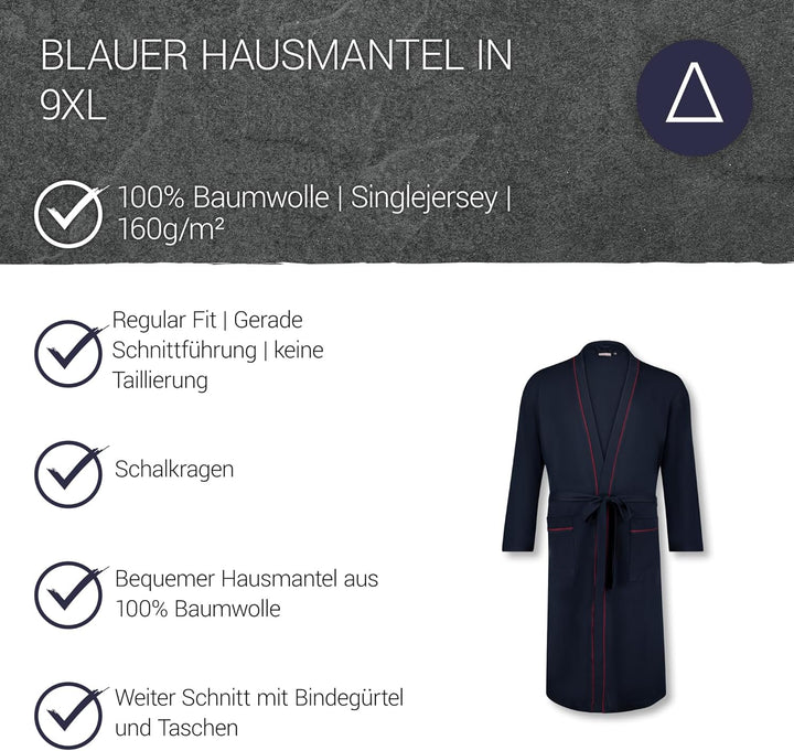 ADAMO Hausmantel, dunkelblau mit rot, XXL bis 10XL, Navy