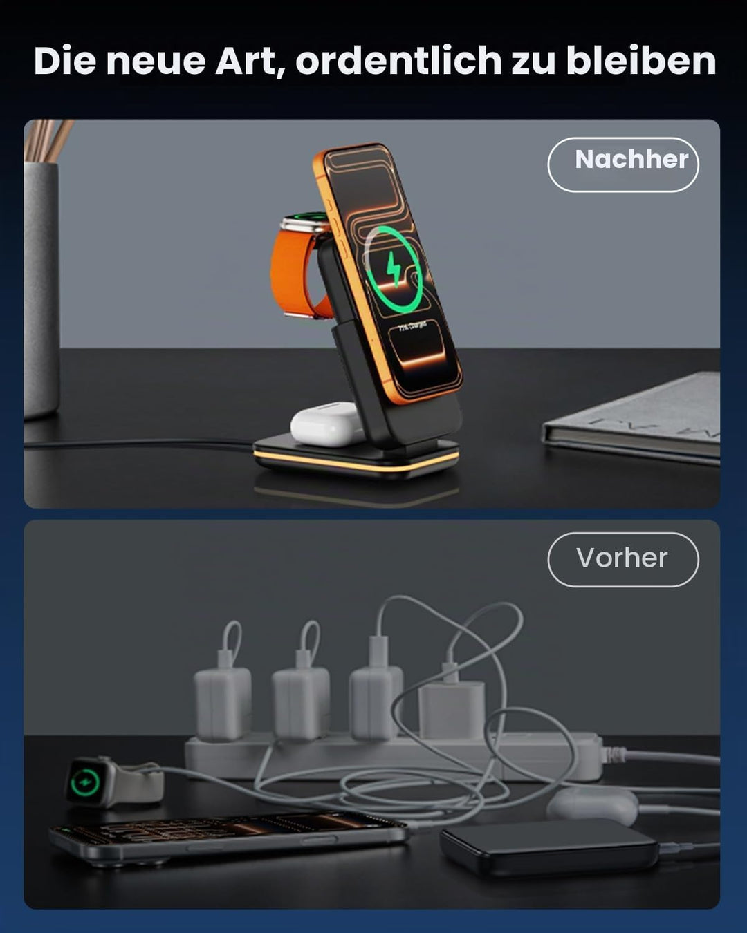 GEEKERA 3-in-1 Faltbare Magnetische Ladestation: 2026 Upgrade herausnehmbare 5000mAh Powerbank, indu