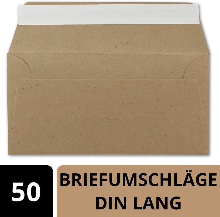 50x Kraftpapier Umschläge DIN Lang - Braun ÖKO - Haftklebung selbstklebend 11 x 22 cm - 120 g/m² Bri