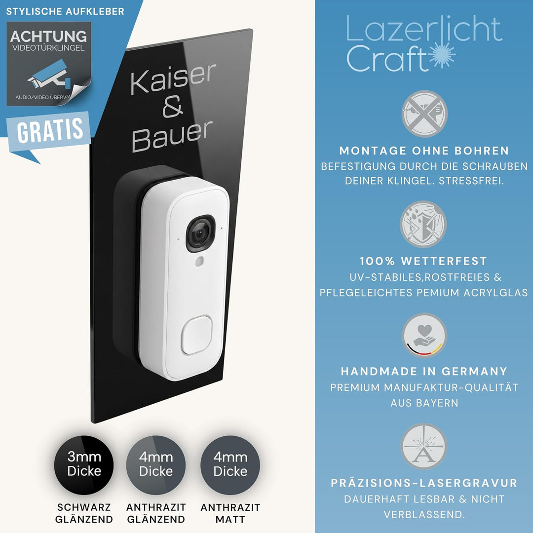 Klingelschild fürBlink Videotürklingel 2K+ (festverdrahtet, neueste Gen.) personalisiert – Acrylglas