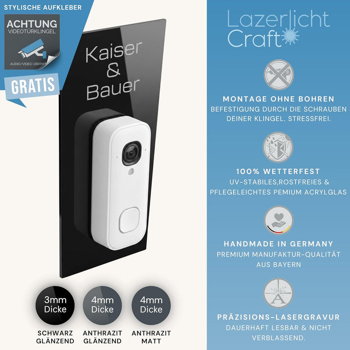 Klingelschild fürBlink Videotürklingel 2K+ (festverdrahtet, neueste Gen.) personalisiert – Acrylglas