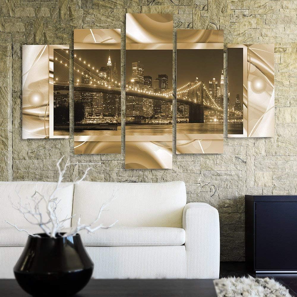 Feeby Frames, Leinwandbild Bilder Wand Bild - 5 Teile - Wandbilder Kunstdruck (New York City, BRAUN)