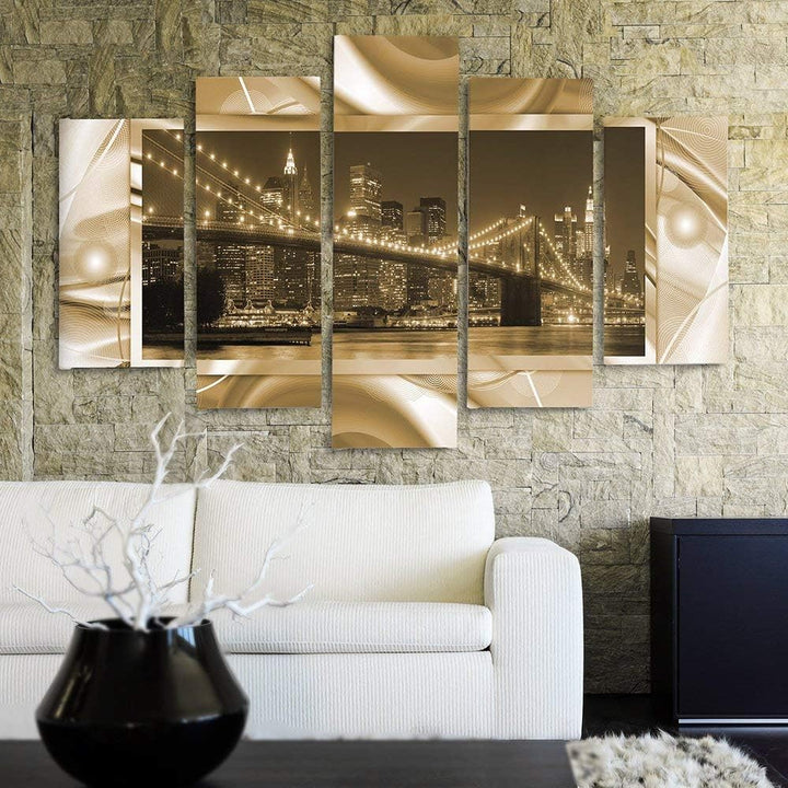Feeby Frames, Leinwandbild Bilder Wand Bild - 5 Teile - Wandbilder Kunstdruck (New York City, BRAUN)