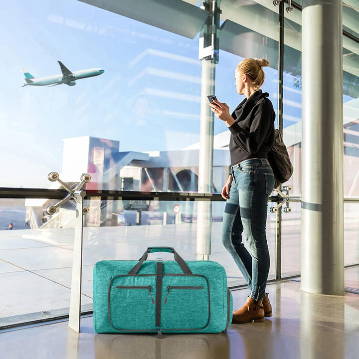 Vomgomfom 115L Reisetasche mit Schuhfach, Grosse Falttasche für Camping, Reisen, Fitness, Minzgrün E