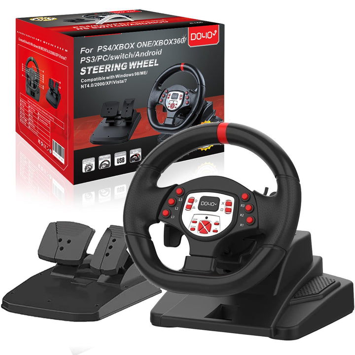 NBCP DOYO Gaming Lenkrad und Pedalen,USB 180-Grad-Lenkräder für PC,Mit Doppelmotor-Vibration, Einste