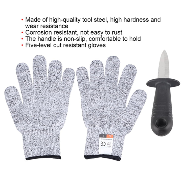 Austernmesser, Austern-Öffnungshandschuhe, Schutzstufe 5, Abriebfest, Austern-Shucker-Set, Austern-Ö