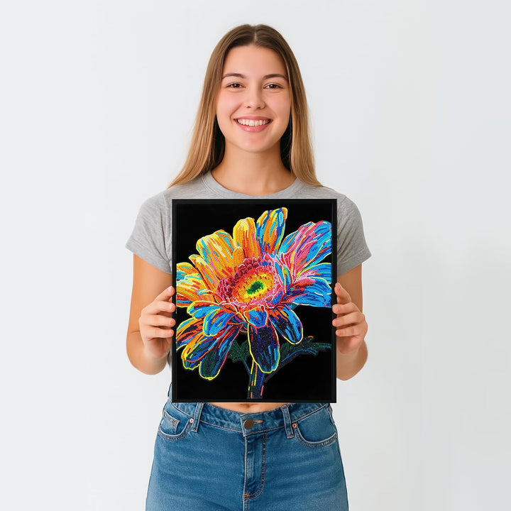 DIAMOND DOTZ 2594371 Original 5D Diamond Painting Set, Neon Gerbera, mit Neonfarben und Samt, DIY Di