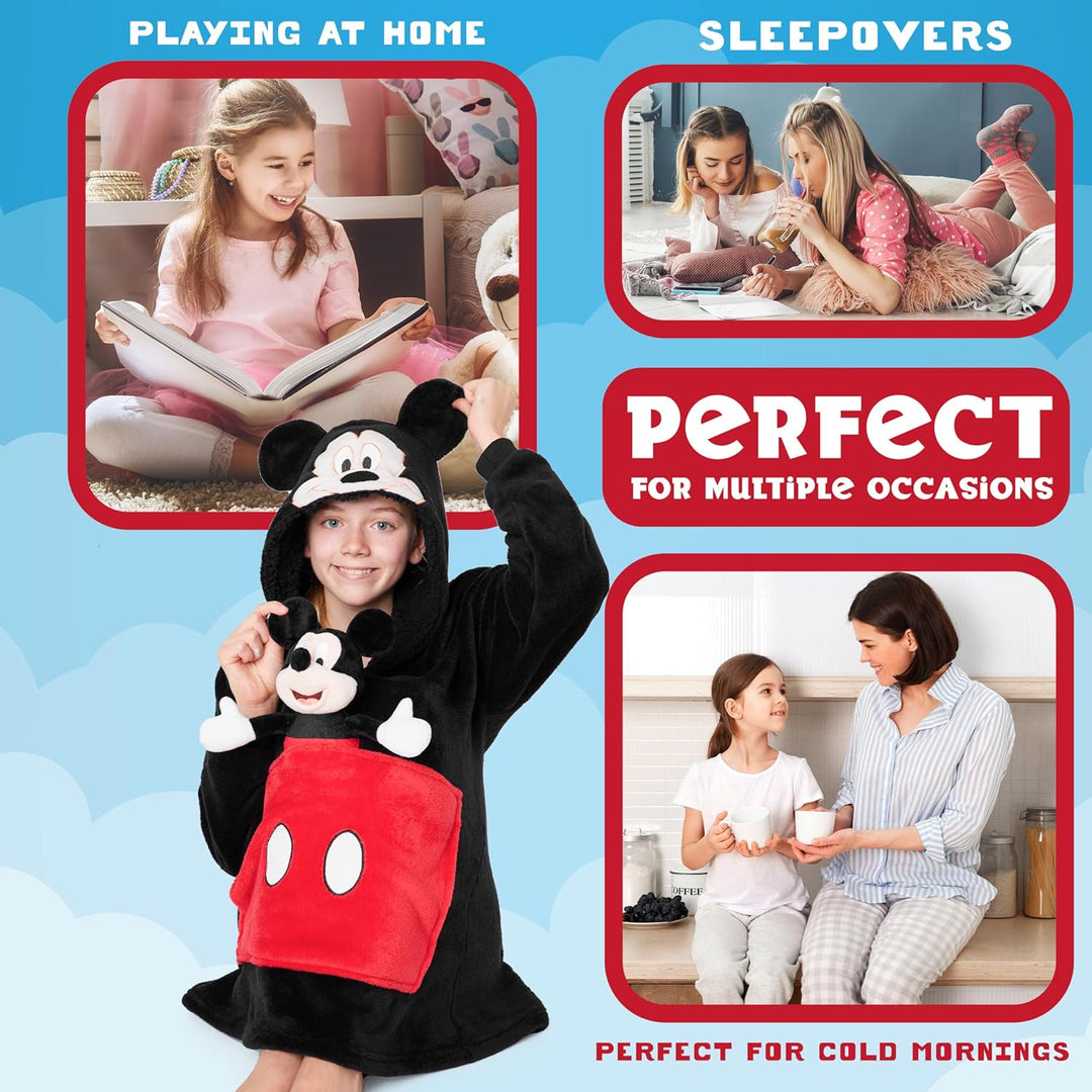 Disney Stitch Hoodie-Decke Kinder, Kapuzenpullover Mädchen mit Sherpa-Kapuze, 3D-Ohren, Kängurutasch