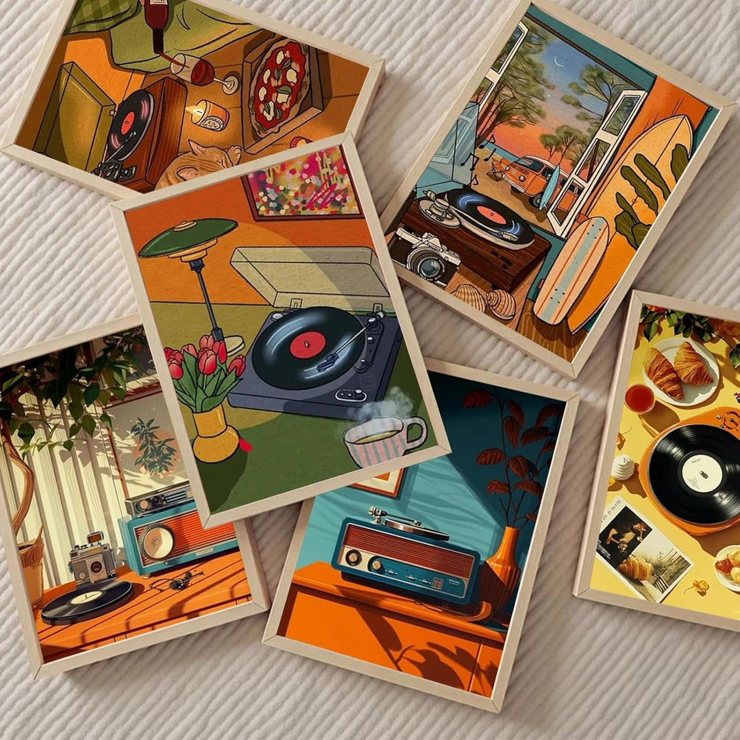 JATOK 6 Stück Malen Nach Zahlen Erwachsene, DIY Retro-MusikGemälde für Anfänger, Handgemalt Ölgemäld