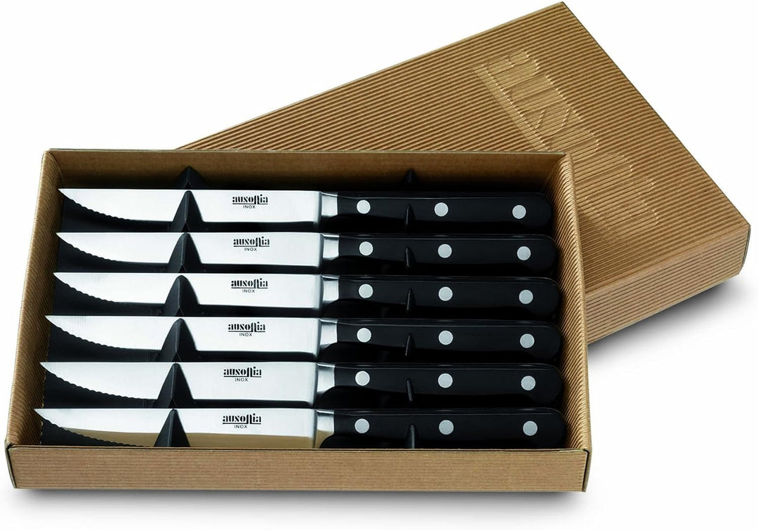 AUSONIA - 61149 SET MIT 6 GESCHMIEDETEN STEAKMESSERN MESSERSET MIT HOCHPOLIERTER KLINGE AUS AISI 420