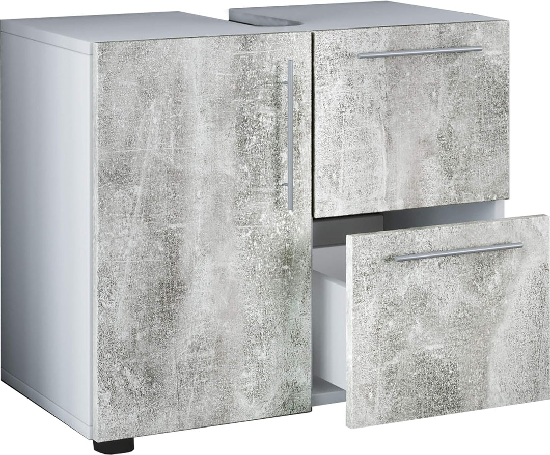 VCM Badmöbel Badunterschrank Waschbeckenunterschrank Badezimmer Flandu Schublade Weiss/Beton-Optik W