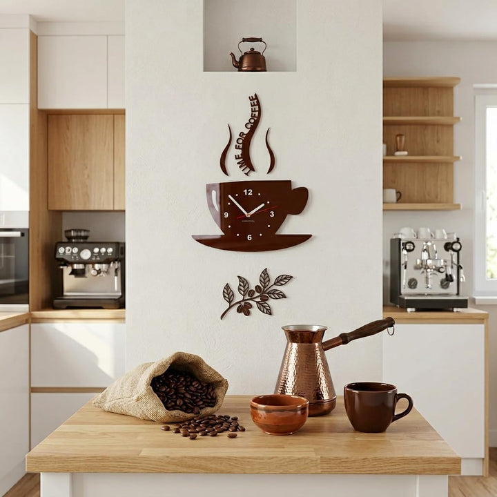 TASSE Time for Coffee (Zeit für Kaffee) Moderne Küche Wanduhr, Braun, 3d römisch, wanduhr deko, Brau