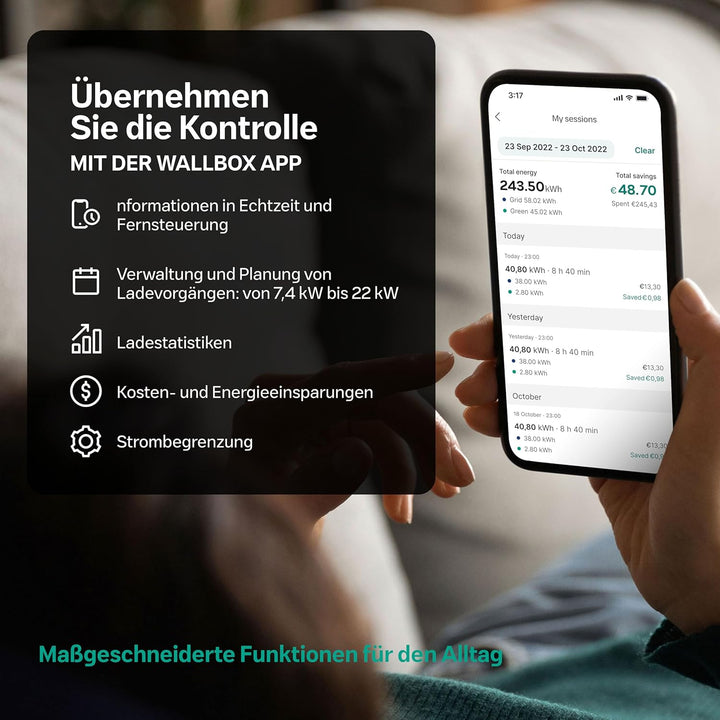 Wallbox Pulsar Max, Ladegerät für Elektrofahrzeuge (22 kW, Type 2, Wi-Fi, Bluetooth, OCPP, Innen/Aus