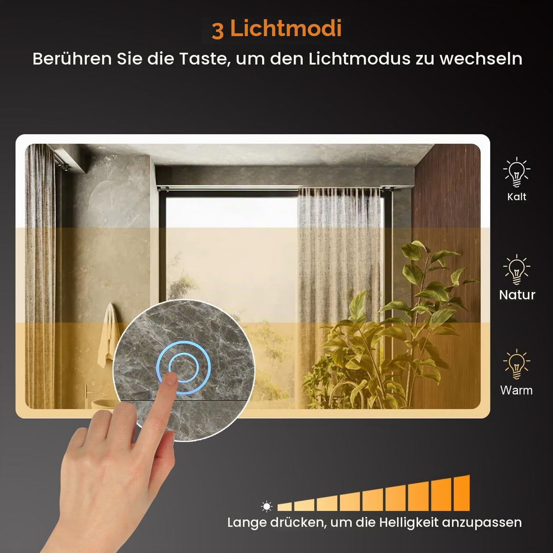 Badspiegel mit Beleuchtung 150x90cm, Badezimmerspiegel Wandspiegel und Touch-Schalter, IP65-Led-Spie