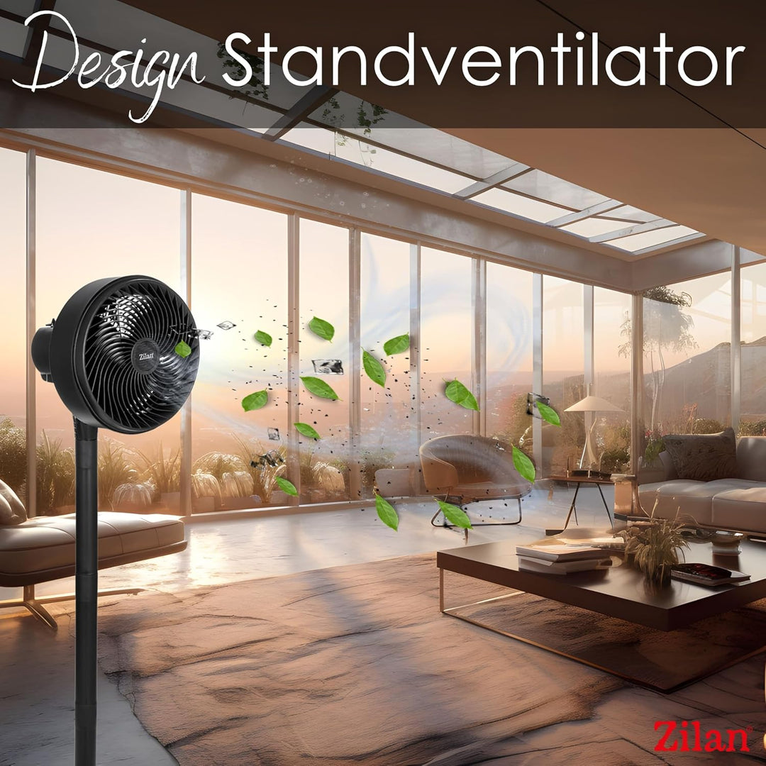 Zilan Standventilator 65 Watt kraftvoller Ventilator sehr leise energiesparend 3 Stufen hoher Luftdu