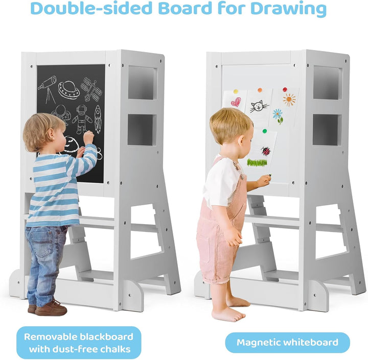 KIDINIX Lernturm mit 3 verstellbaren Höhen, Learning Tower mit magnetischem Whiteboard und Abnehmbar