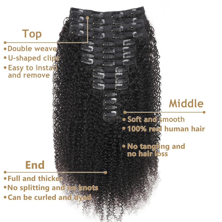 Kinky Curly Clip in Extensions Echthaar.16 Teile 240 g.Invisible Echthaar Perücke Extensions Clip in