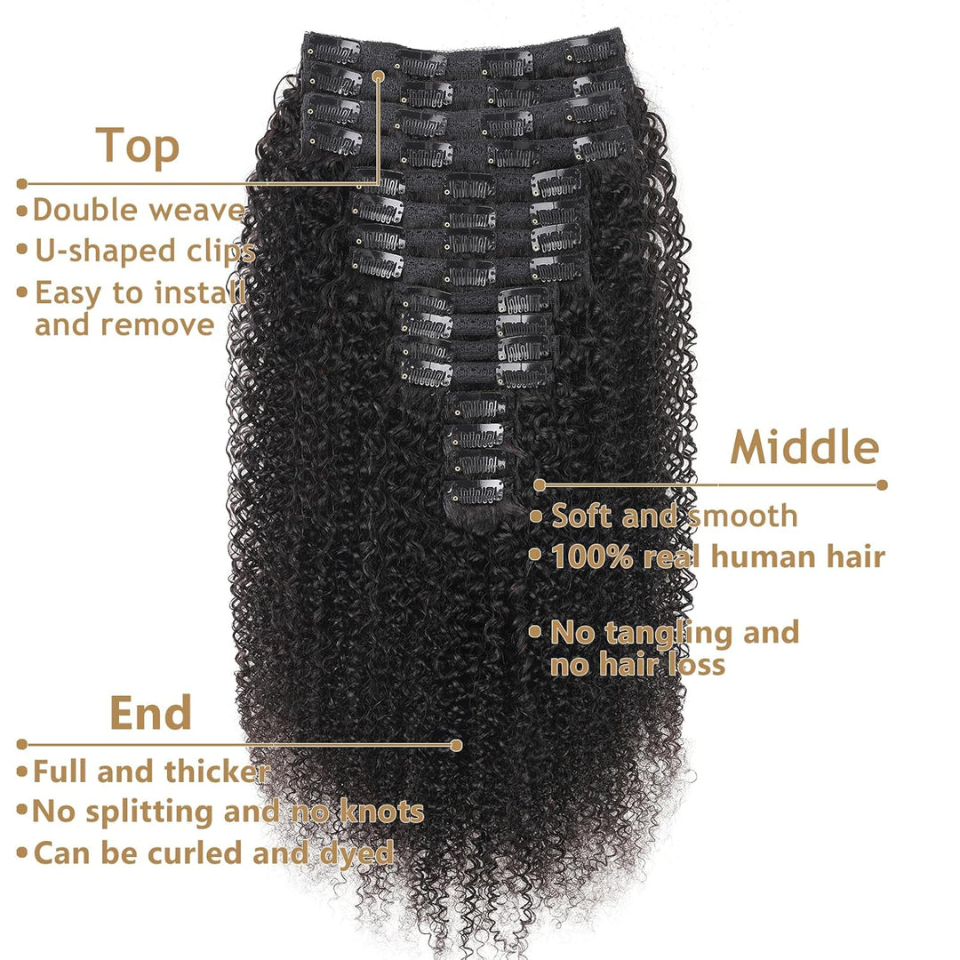 Kinky Curly Clip in Extensions Echthaar.16 Teile 240 g.Invisible Echthaar Perücke Extensions Clip in