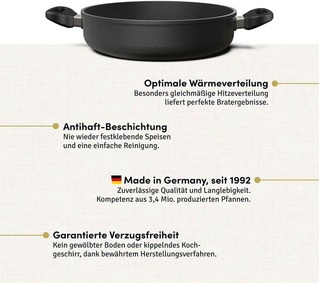 Hoffmann Schmorpfanne 28 cm hoher Rand Induktion I Pfanne mit 2 Griffen Made in Germany I Hochrandpf