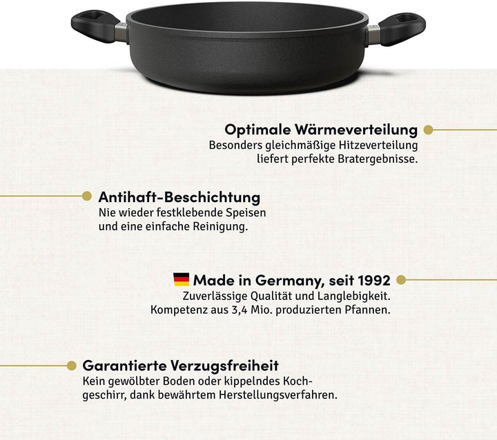Hoffmann Schmorpfanne 32 cm hoher Rand Induktion I Pfanne mit 2 Griffen Made in Germany I Hochrandpf